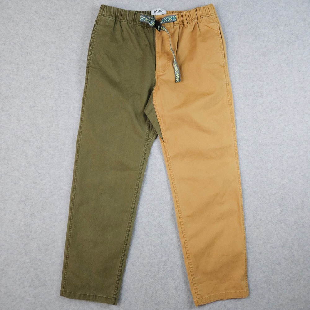 Stoic Venture Pants (Men's Medium) Green Tan Colorblock Belted Hiking Outdoor